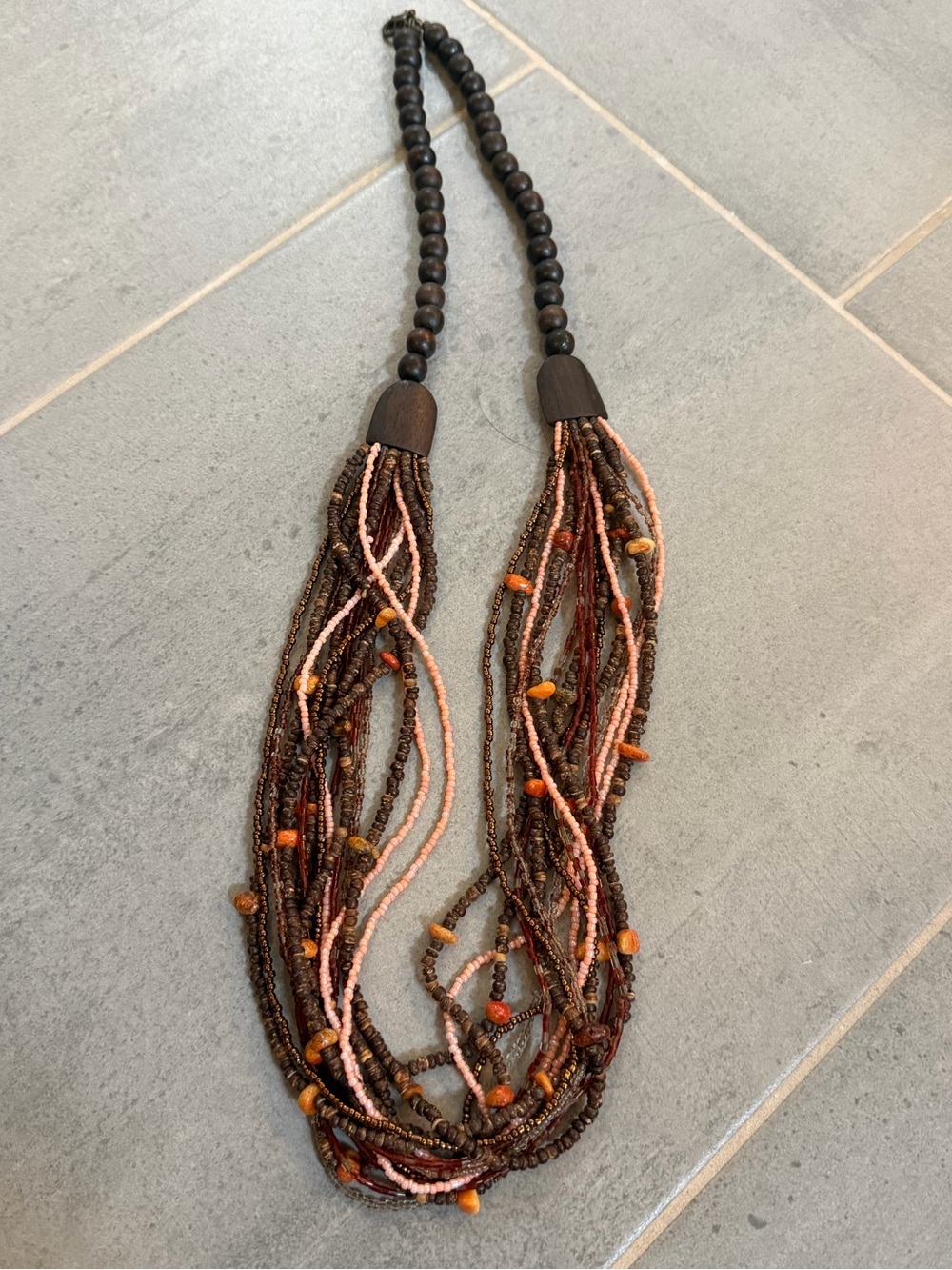 Coldwater Creek Brown, Pink and Orange Multi-Strand Beaded Necklace